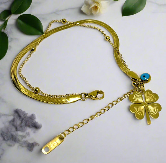 Evil Eye Daisy Dangling Bracelet