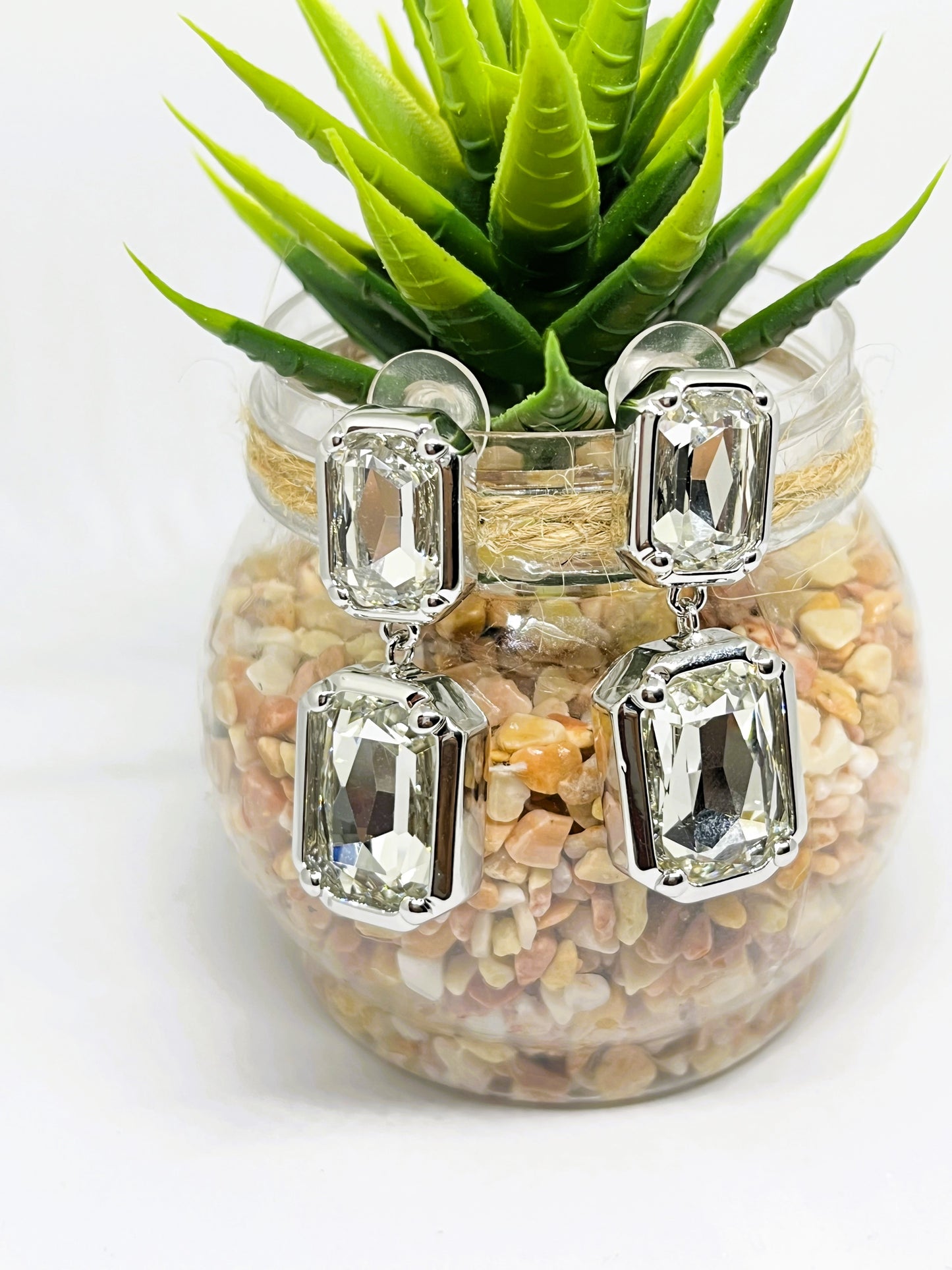 Silver toned Geometric Drop Earrings