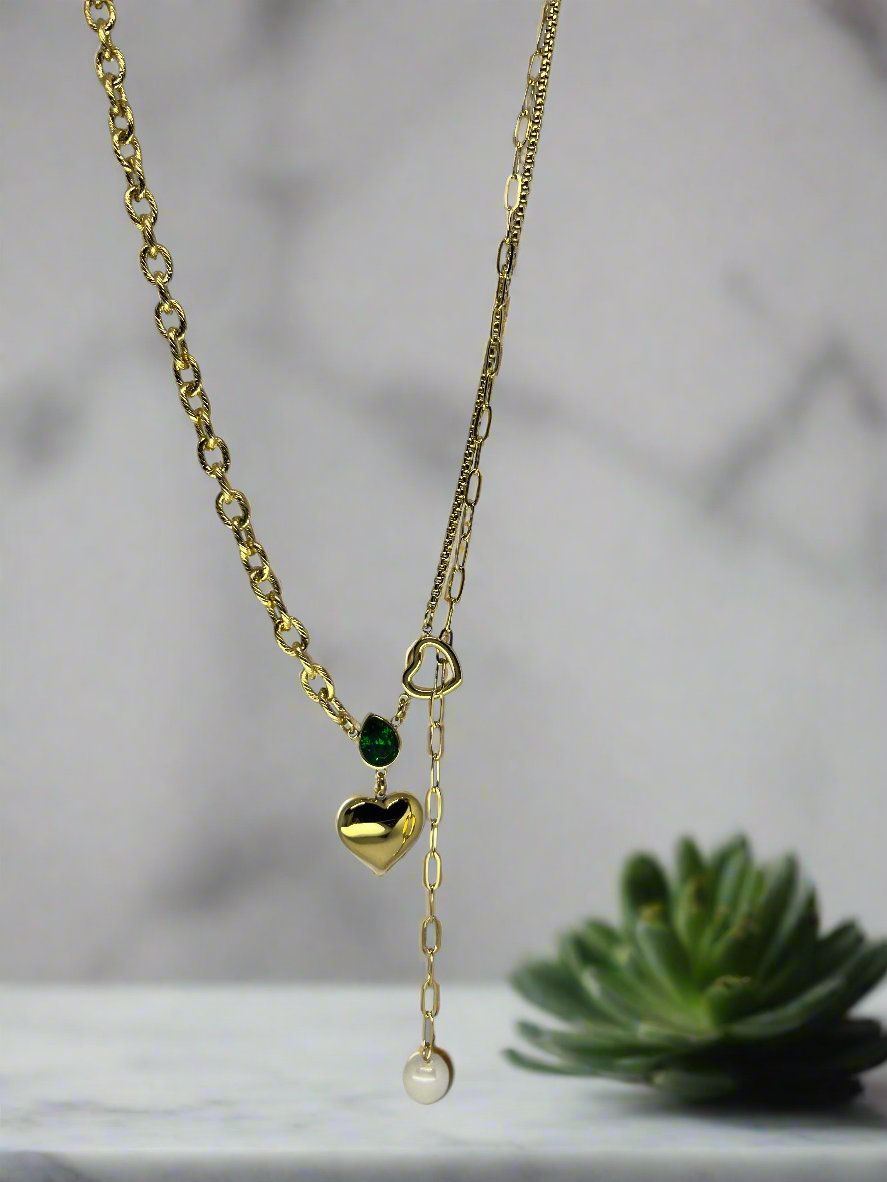 Emerald Pearl Heart Necklace
