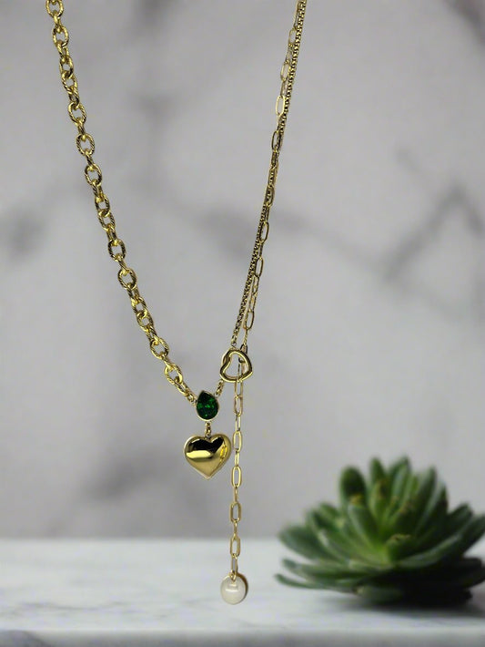 Emerald Pearl Heart Necklace