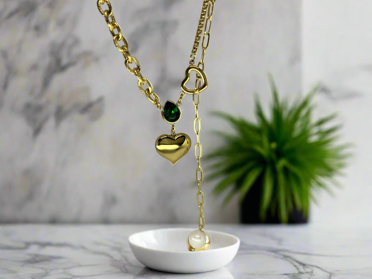 Emerald Pearl Heart Necklace