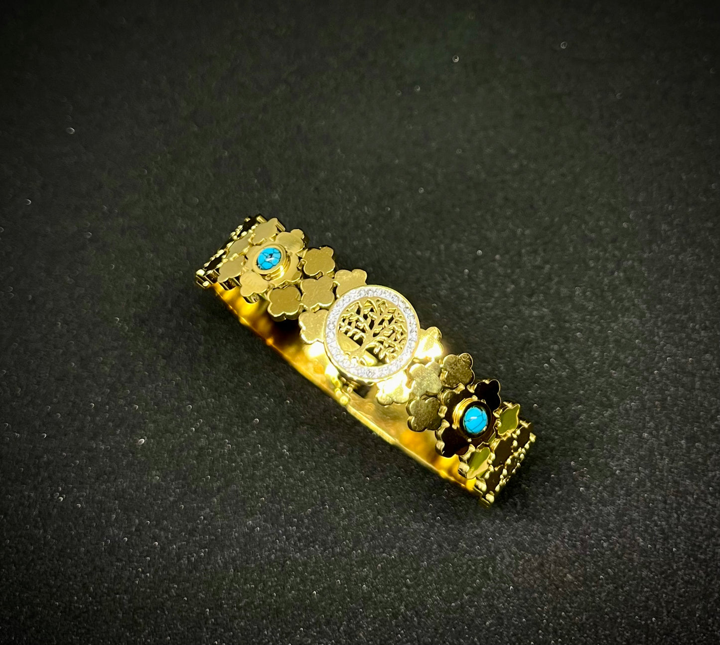 Tree of Life Turquoise Gold Bracelet