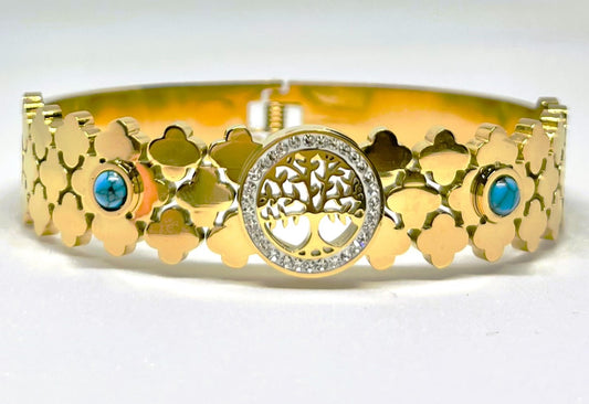 Tree of Life Turquoise Gold Bracelet