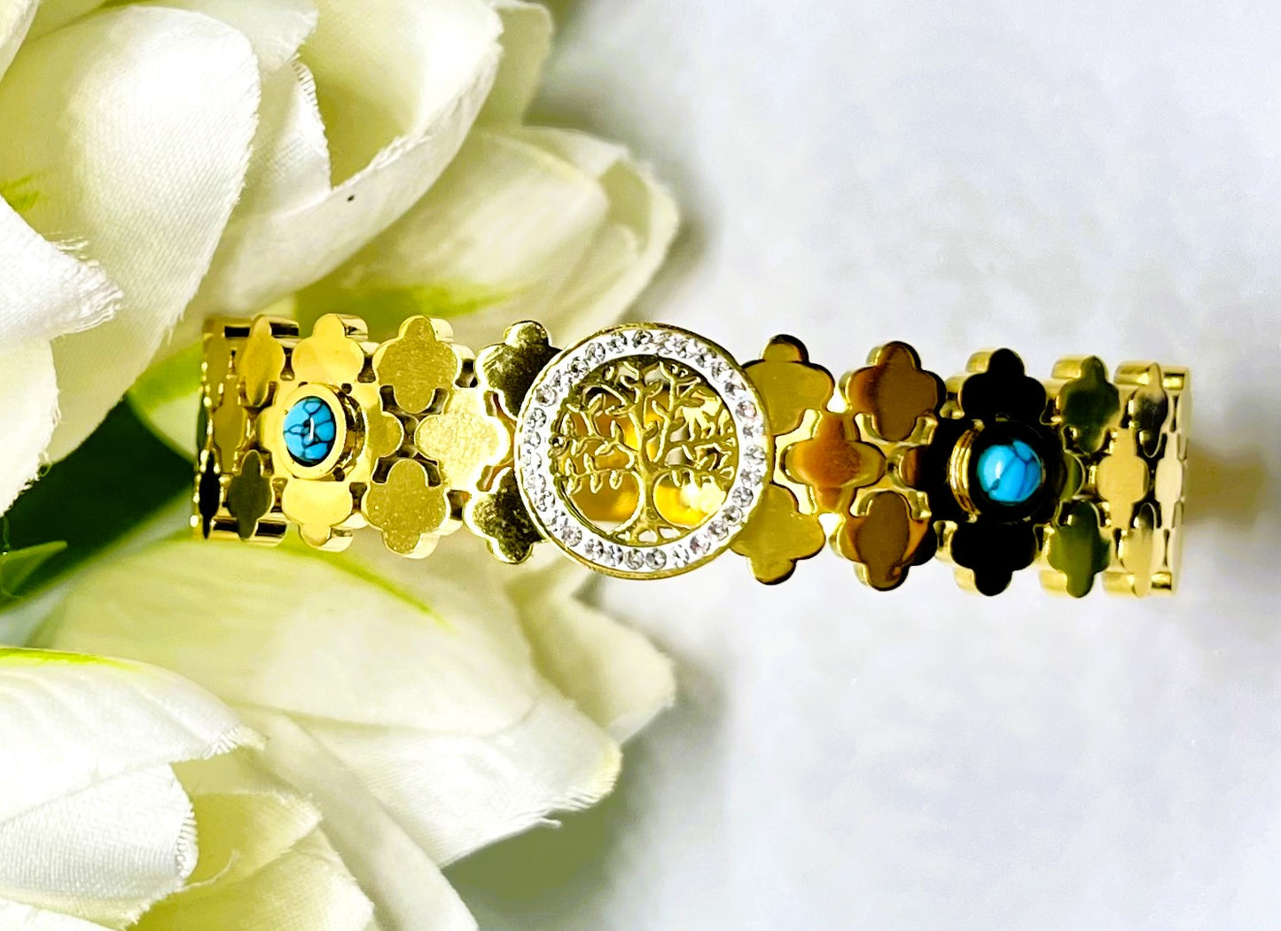 Tree of Life Turquoise Gold Bracelet