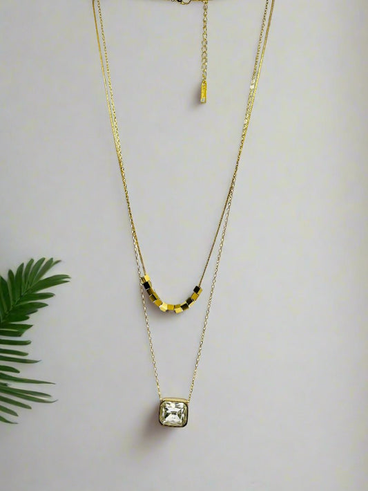 Dainty Bazel Double Chain Necklace