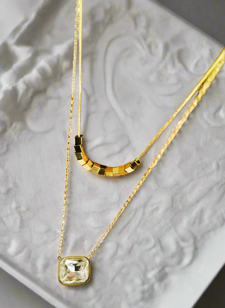 Dainty Bazel Double Chain Necklace