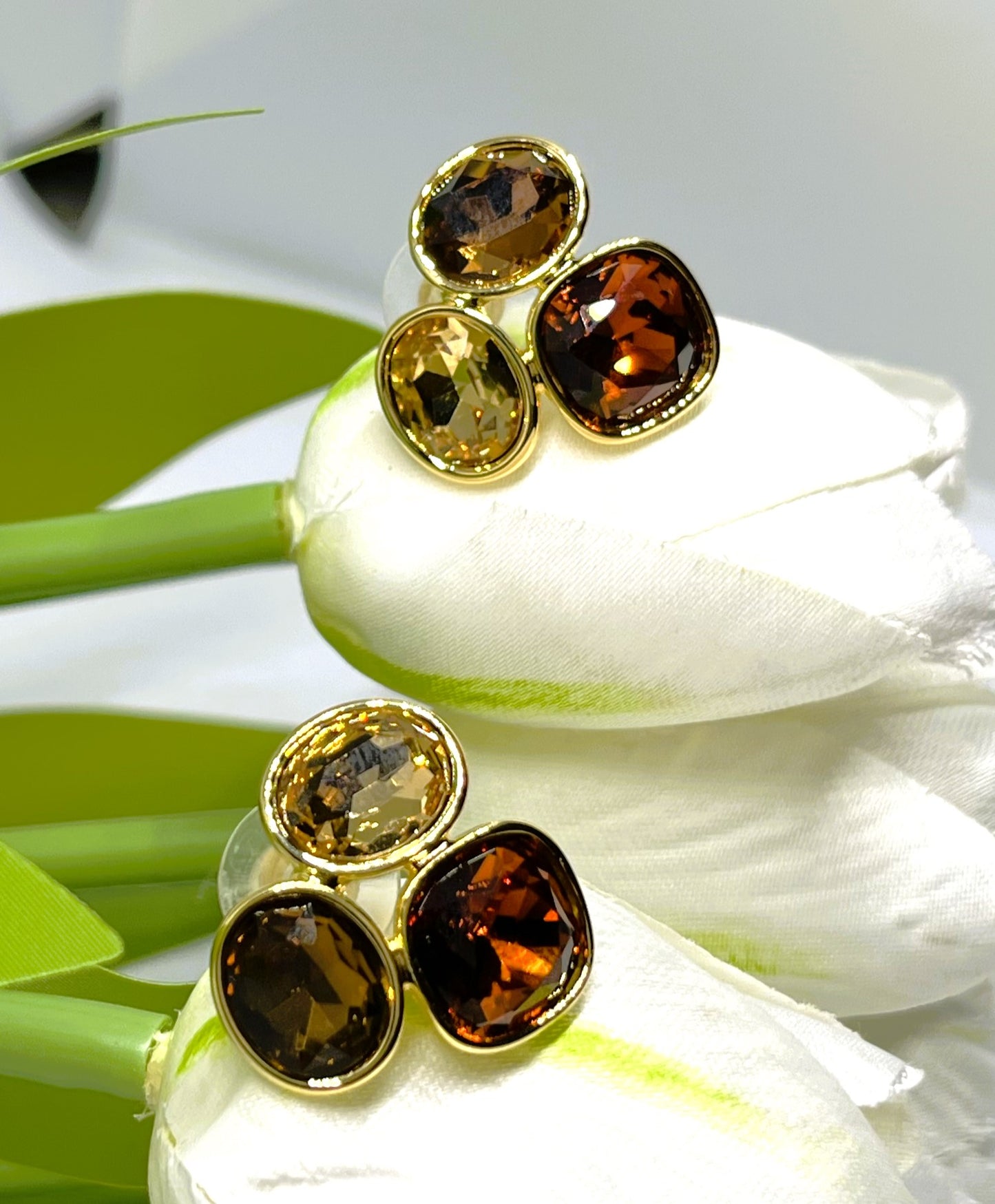 French Brown Crystal Gold Earring