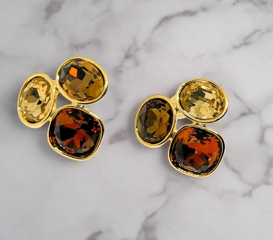 French Brown Crystal Gold Earring