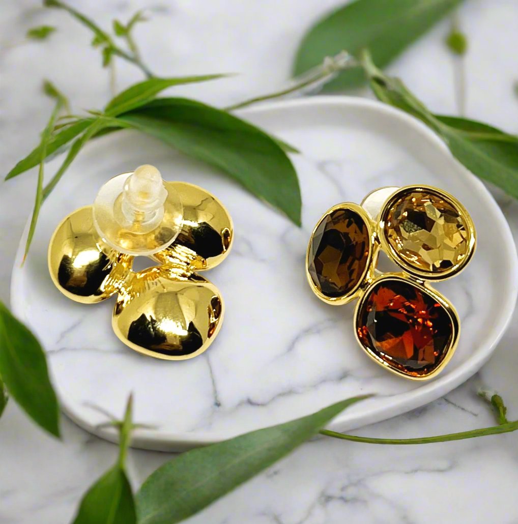 French Brown Crystal Gold Earring