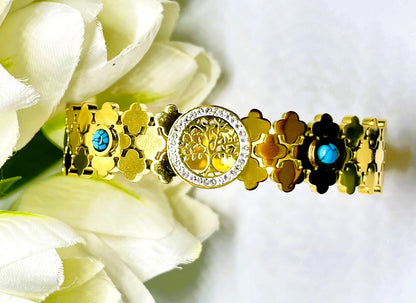 Tree of Life Turquoise Gold Bracelet